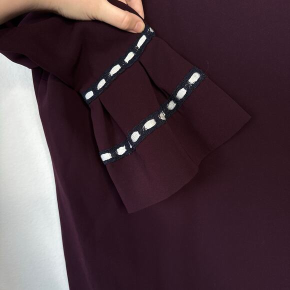 ALEXIS Rustam Ribbon-Trimmed Bell-Sleeve Shift Dress Plum Size Medium Autumn - Picture 8 of 10